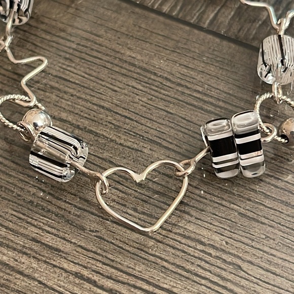 Vintage 2000’s Sterling Silver Stars, Heart & Glass Link Bracelet 7 3/4” approx - Picture 6 of 14